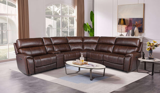 Brazil Tobacco Leather Power Reclining Sectional w/ Power Headrests
