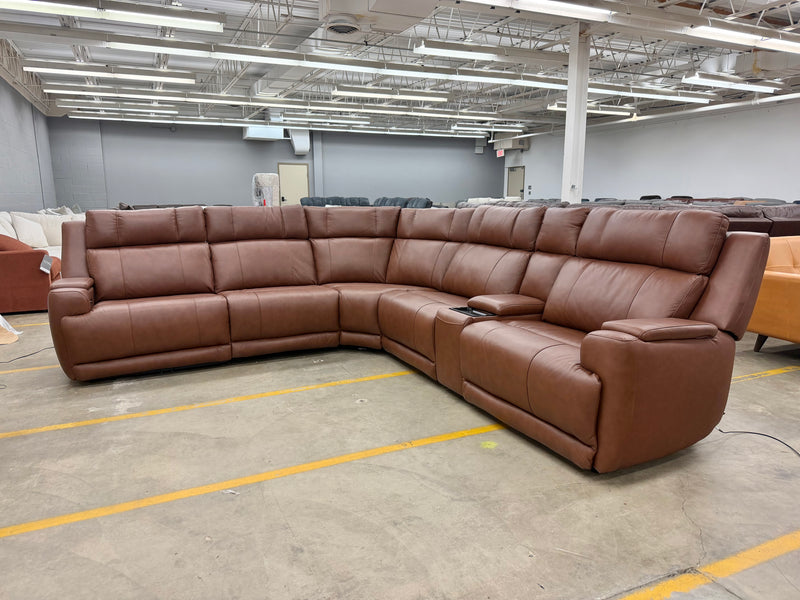 Malmio Immersive Sound Top Grain 6 Piece Power Headrest Reclining Sectional