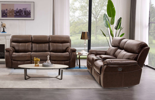 Cocoa Leather Power Reclining Sofa & Loveseat