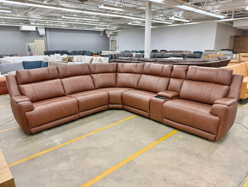 Malmio Immersive Sound Top Grain 6 Piece Power Headrest Reclining Sectional