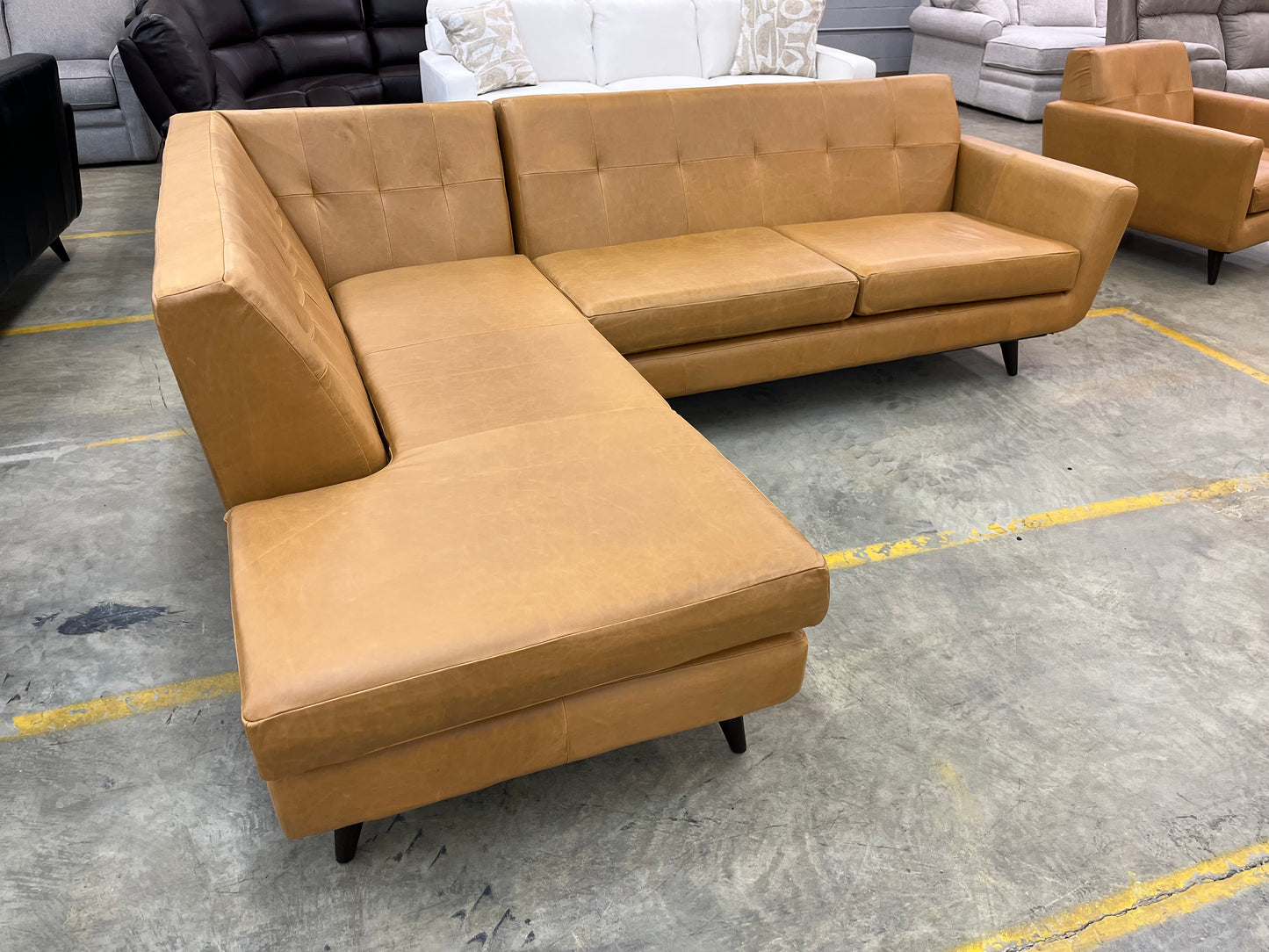 JOYBIRD OVERSTOCK - Hughes Leather Sectional With Bumper