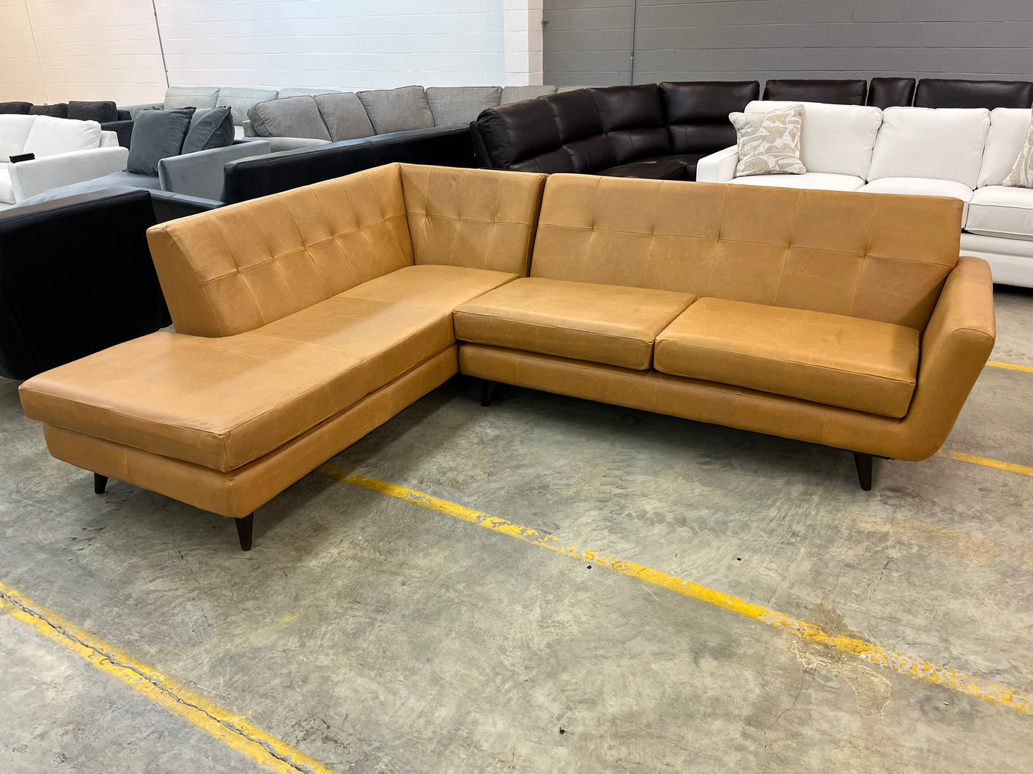 JOYBIRD OVERSTOCK - Hughes Leather Sectional With Bumper