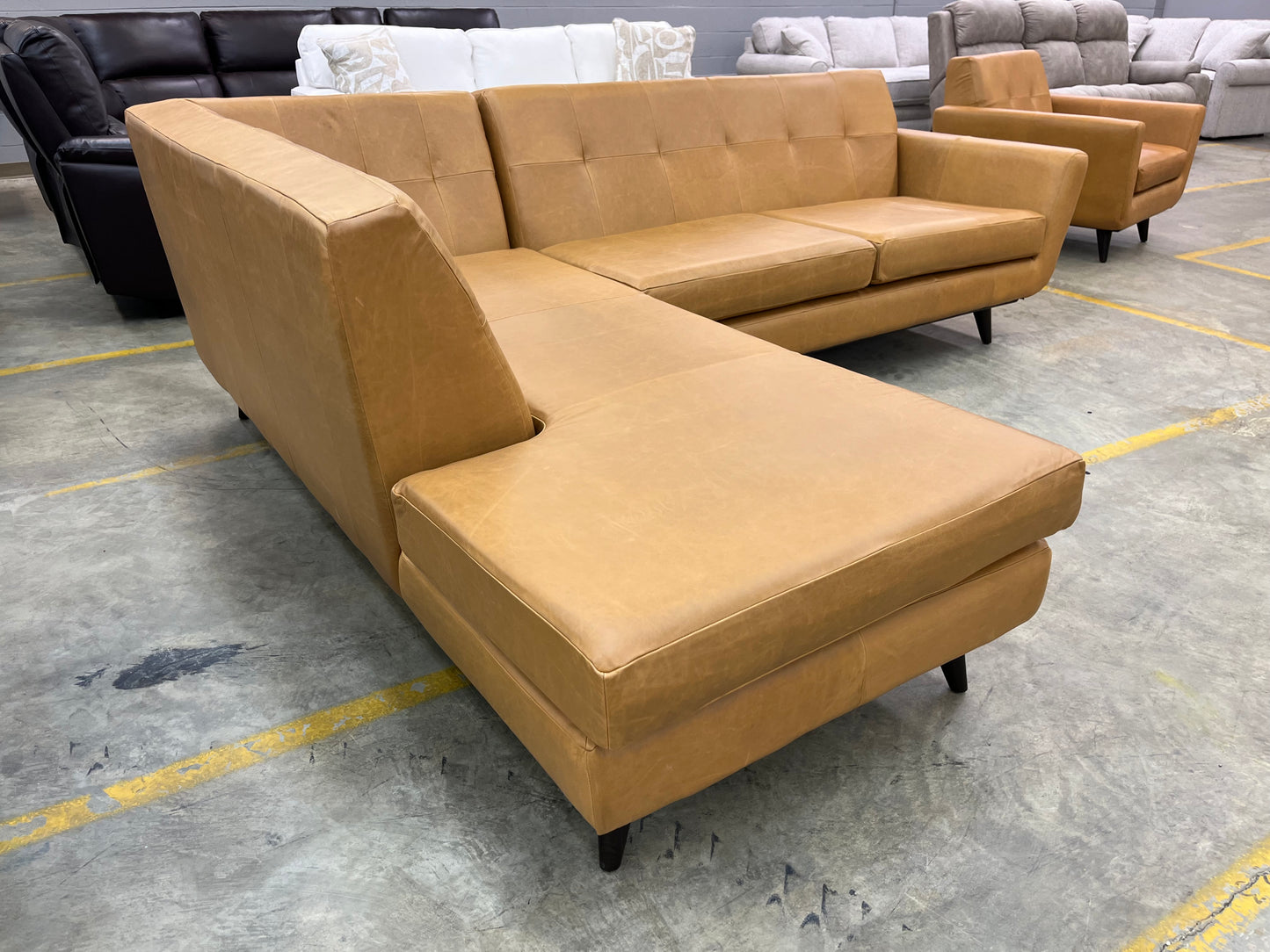 JOYBIRD OVERSTOCK - Hughes Leather Sectional With Bumper