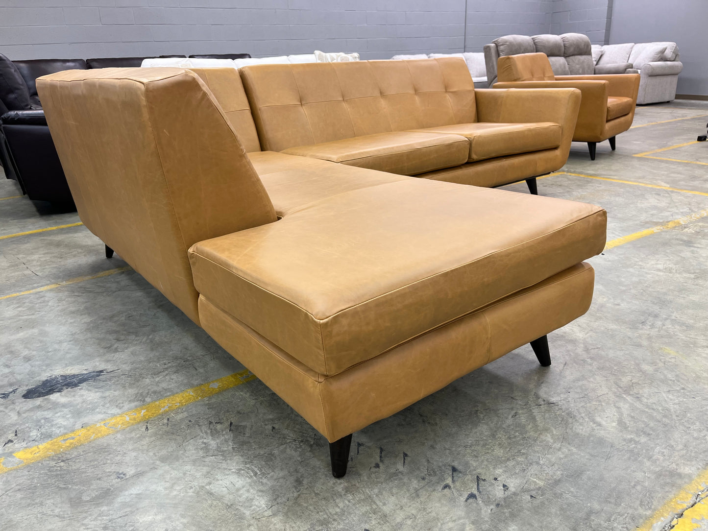 JOYBIRD OVERSTOCK - Hughes Leather Sectional With Bumper