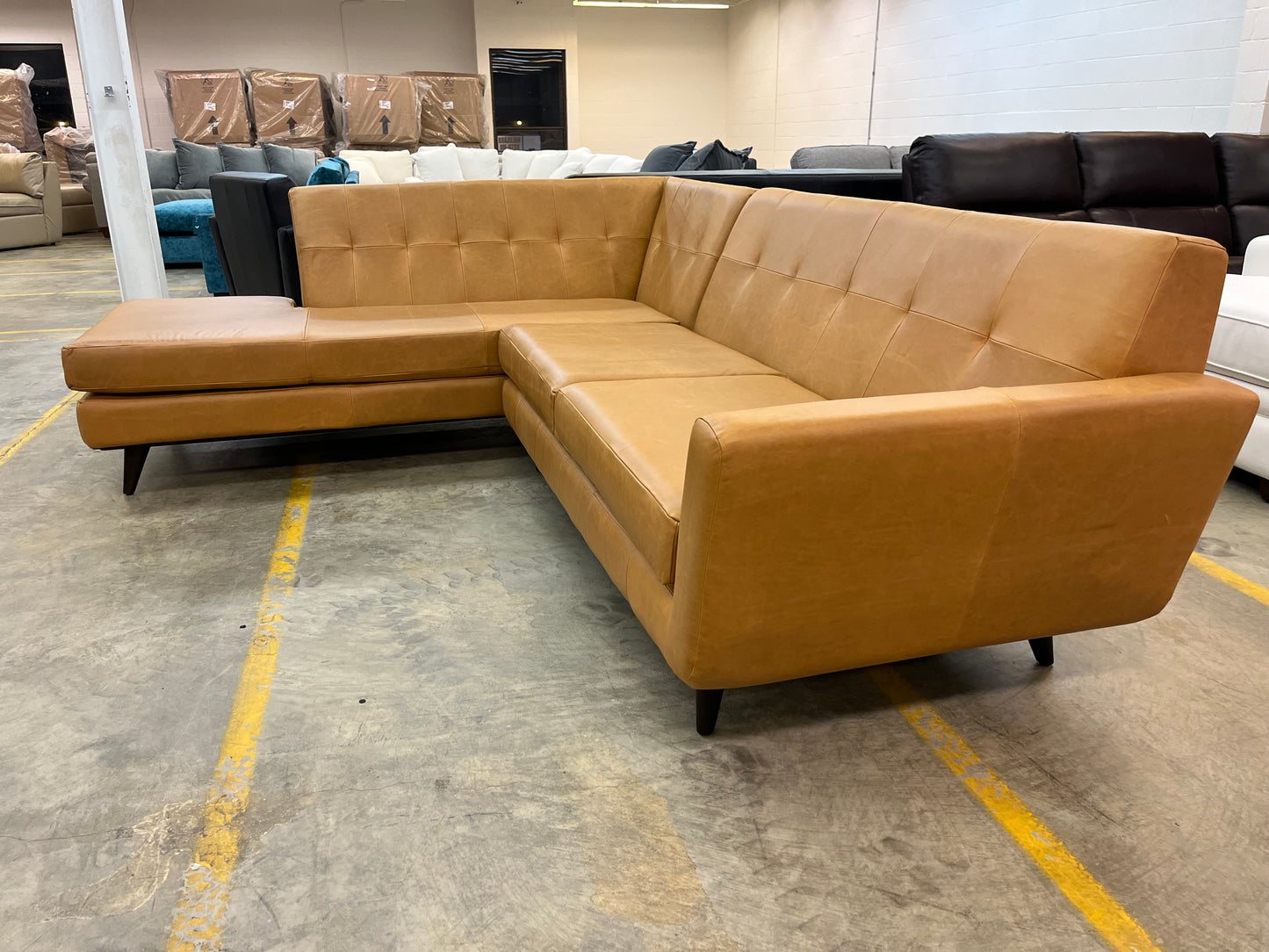 JOYBIRD OVERSTOCK - Hughes Leather Sectional With Bumper