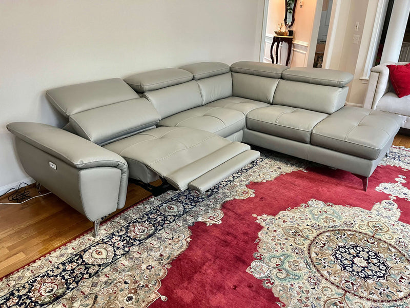 Louise Power Leather Sectional w/ Chaise Storage