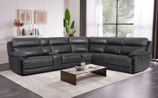 Madrid Granite Leather Power Reclining Sectional