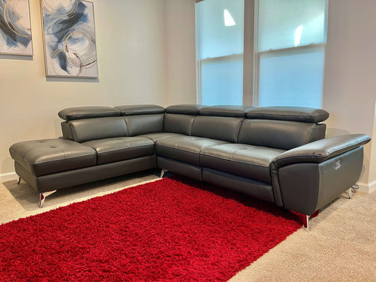 Marco Power Leather Sectional w/ Chaise Storage
