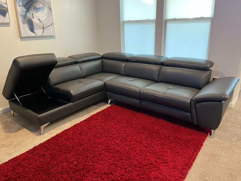 Marco Power Leather Sectional w/ Chaise Storage